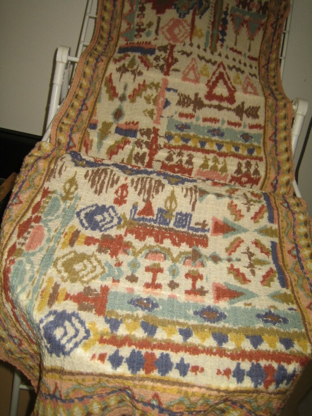 Anthrpologie Ivory/Peach Multi Aztek/Western Desighn Scarf/Wrap 26 X 74